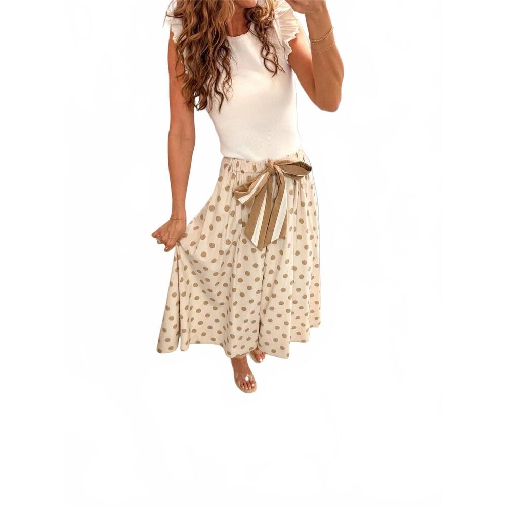 NEW EASEL polka dot skirt with drawstring waist in cookie butter